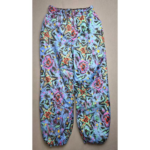 Vtg 80s 90s Insulated Snow Pants Large (24x26) Colorful Abstract Elastic Waist - Picture 1 of 9
